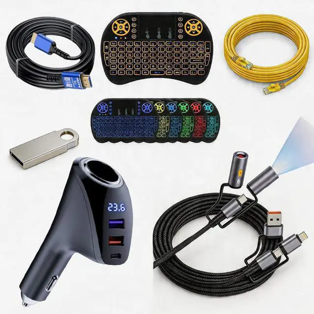 Main image of ElectronicTech Accessories Bundle (6-in-1) USB Flash Drive, HDMI Cable, Ethernet Cable, Multi Charging Cable, Car Charger & Mini Keyboard Travel & Office Essentials Kit