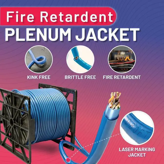 Alt view image 3 of 6 - Cat6A Shielded Bulk Ethernet Cable 1000ft Yellow, CMP Plenum Rated F/UTP Internet Network Cable, 23AWG Solid Bare Copper, 750MHz, 10Gbps, PoE++ Compatible, Reel-in-Box (Blue)