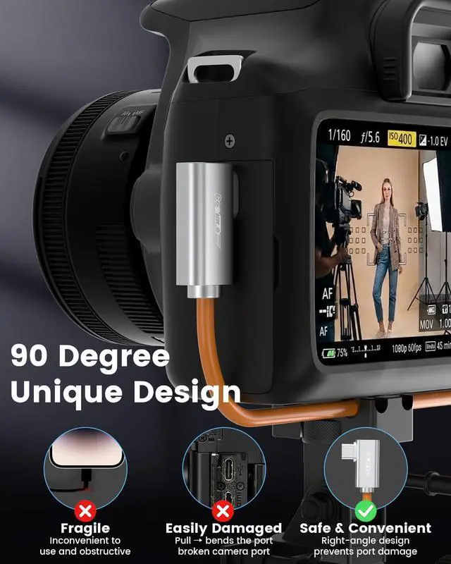 Alt view image 5 of 7 - Fiber Optic USB C Tethering Cable 15FT, 10Gbps Right Angle High-Speed Bidirectional Data Sync & PD 60W Tether Cord with German SiliconLine Chip, Zero Data Loss for Sony Canon Nikon Camera Computer VR