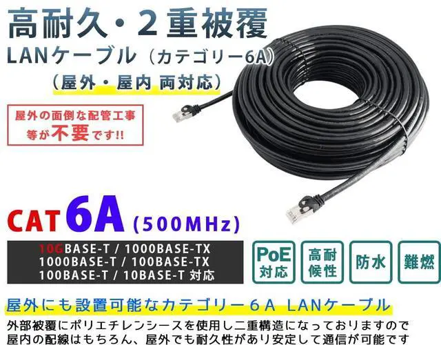 Alt view image 3 of 7 - KC-12905AM Outdoor LAN Cable, CAT6A (Black), Outdoor Heavy Duty (Catory 6A), PE (Polyethylene), Double Coating, STP Shielding, Reliable Domestic Brand, for Outdoors, for PoE Cameras and