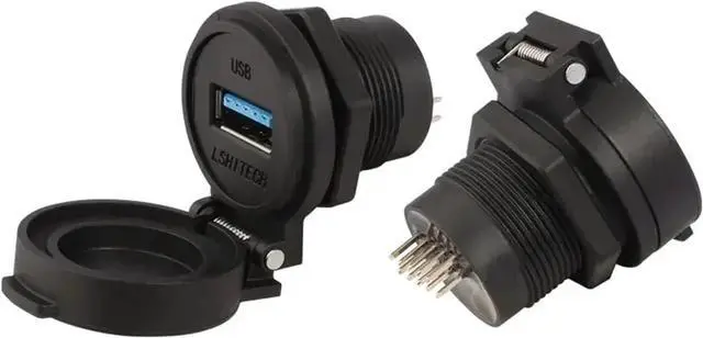 Main image of LU22 Waterproof Data Adapter Female Socket Panel Mount Double Head Coupler USB2.0 USB3.0 Type A USB Connector + Flap(USB3.0 Solder 2.0mm,Metal Nut,Blue Cap)