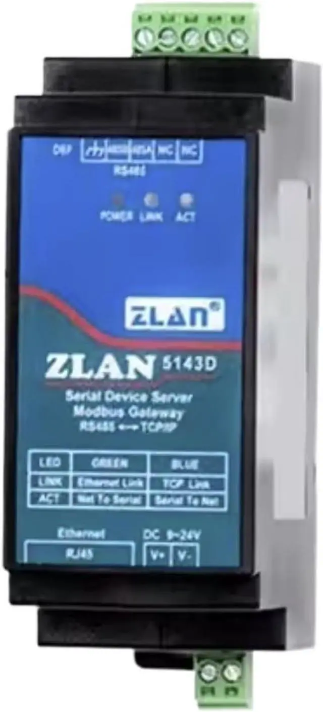 Main image of 1Pcs ZLAN5143D Din Rail Mounting Serial to Ethernet Device Server Modbus Gateway RS485 to TCP/IP DC9-24V(Kit3)