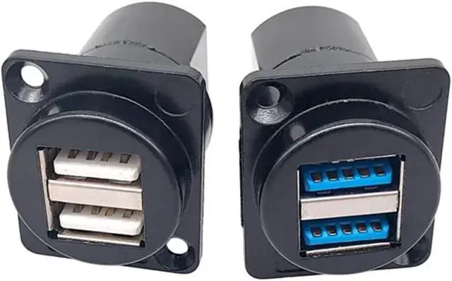 Alt view image 3 of 7 - 1PC D Type Metal Double-Row USB Socket Female to Female USB 2.0 3.0 Connector Panel Mounting Black(USB-3.0)