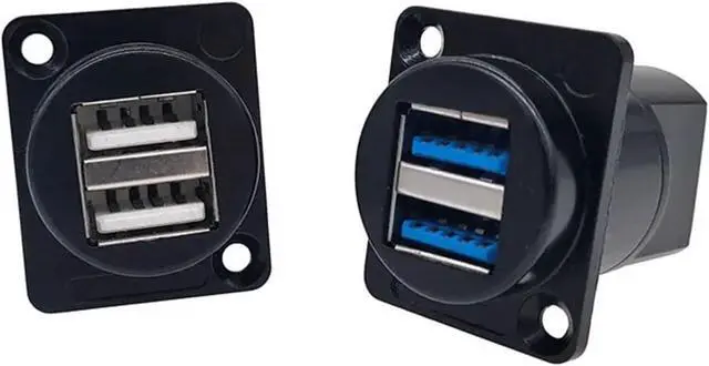 Alt view image 2 of 7 - 1PC D Type Metal Double-Row USB Socket Female to Female USB 2.0 3.0 Connector Panel Mounting Black(USB-3.0)