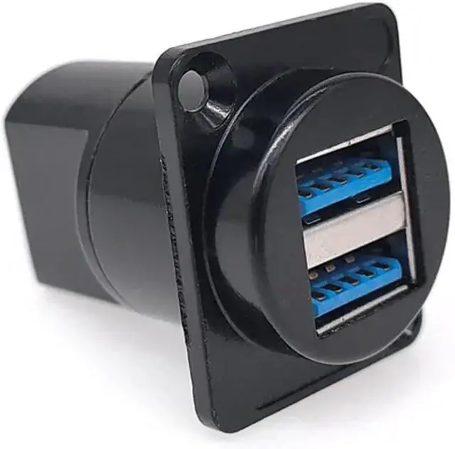 Alt view image 5 of 7 - 1PC D Type Metal Double-Row USB Socket Female to Female USB 2.0 3.0 Connector Panel Mounting Black(USB-3.0)
