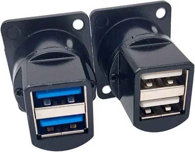 Alt view image 4 of 7 - 1PC D Type Metal Double-Row USB Socket Female to Female USB 2.0 3.0 Connector Panel Mounting Black(USB-3.0)