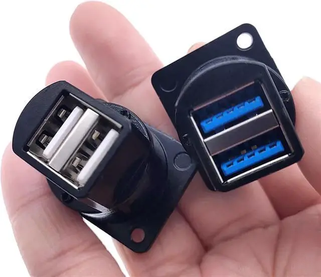 Alt view image 7 of 7 - 1PC D Type Metal Double-Row USB Socket Female to Female USB 2.0 3.0 Connector Panel Mounting Black(USB-3.0)