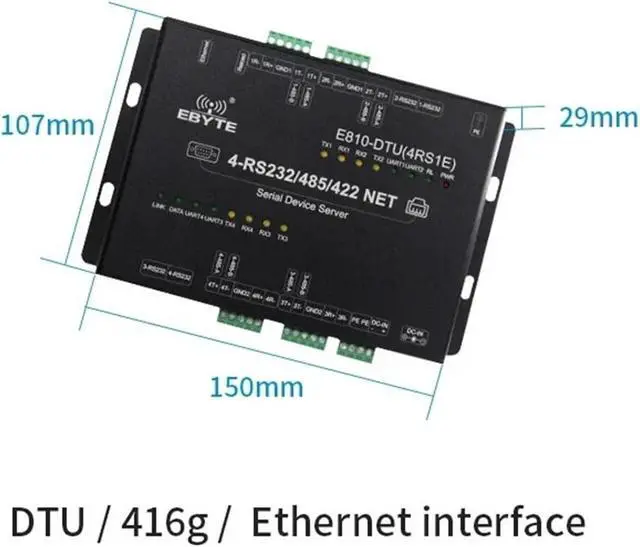 Alt view image 2 of 4 - Ethernet RS422 RS485 RS232 Ethernet 4 Channel Serial Port Server E810-DTU(4RS1E) Processor Modbus RTU UDP TCP Data Transceiver