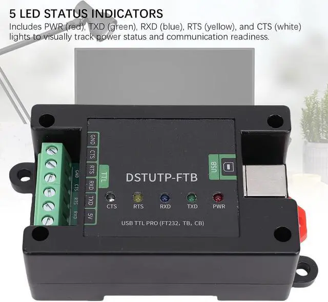 Alt view image 3 of 7 - Dpofirs FT232 USB to TTL Serial Adapter Converter Module with Overcurrent & ESD Protection, 5 LED Indicators, Screw Terminals for