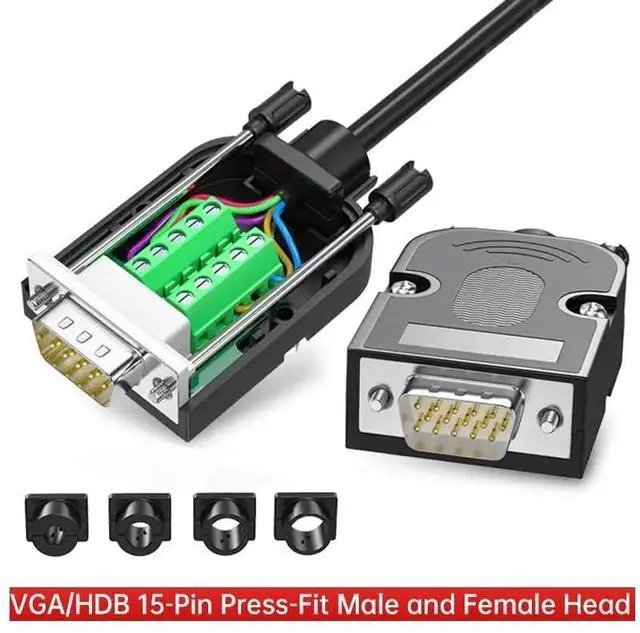 Alt view image 2 of 7 - 1pc Solder-Free VGA DB15 Connector Male HDB 15Pin Plug Welding-Free 15-Pin 3+9 Computer M>oni>tor Projector Connector Adapter(P-VGA-MS)
