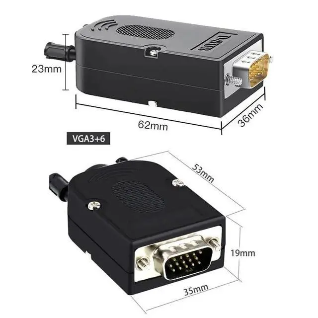 Alt view image 6 of 7 - 1pc Solder-Free VGA DB15 Connector Male HDB 15Pin Plug Welding-Free 15-Pin 3+9 Computer M>oni>tor Projector Connector Adapter(P-VGA-MS)