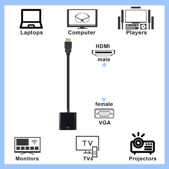 Alt view image 3 of 6 - Crystal Clear 20-Pack Gold-Plated HDMI to VGA Cable 1080P Full HD for Raspberry Pi - Black