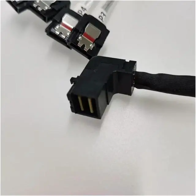 Alt view image 5 of 5 - ZHANGLH 90 Degree Down Right Angled 12Gb/s HD mi ni SFF-8643 to 4 x SATA Hard Drive Data Server Transmission Line Cable 50CM
