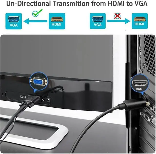 Alt view image 5 of 6 - High-Definition 5-Pack 6FT HDMI to VGA Cable 1080P Full HD for Raspberry Pi - Black