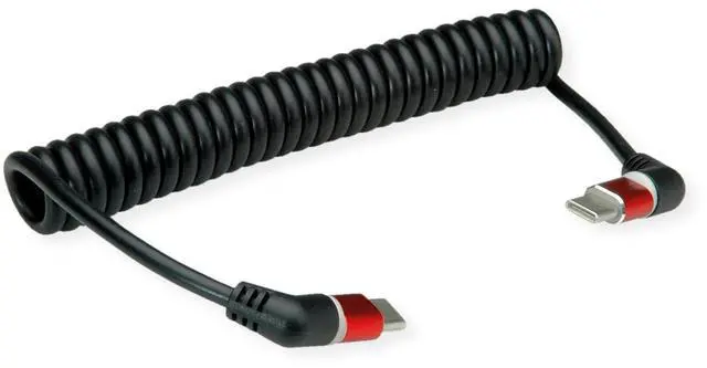 Alt view image 5 of 5 - ROLINE USB 2.0 Cable, Type C - C, ST/ST, 360° Rotation, 60 W, Spiral Cable, Black/Red, 1.5 m
