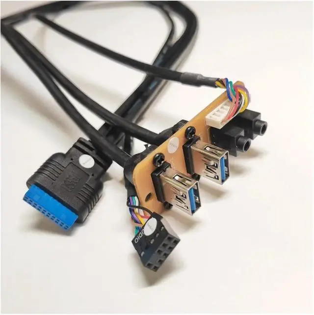 Alt view image 2 of 4 - ZHANGLH 73cm 2-Port USB 3.0 19Pin 3.5mm HD Audio Standing Socket Interface Motherboard Extension Cable Chassis Front Panel 65x27mm