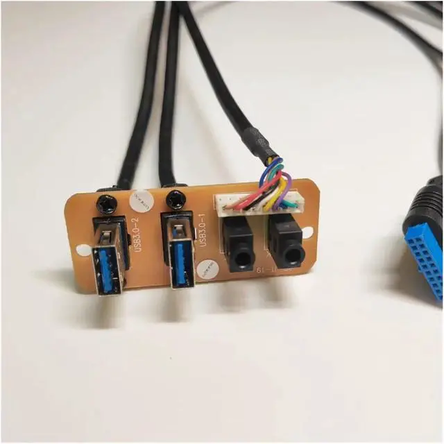 Alt view image 4 of 4 - ZHANGLH 73cm 2-Port USB 3.0 19Pin 3.5mm HD Audio Standing Socket Interface Motherboard Extension Cable Chassis Front Panel 65x27mm