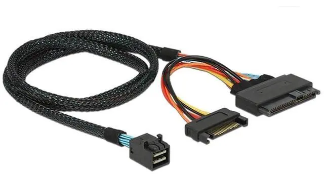 Alt view image 3 of 3 - Built-in 12G S-AS HD to U.2 / SFF-8643 to SFF-8639 Cable 0.5M with 15-Pin SATA Power Supply, Suitable for U.2 SSD