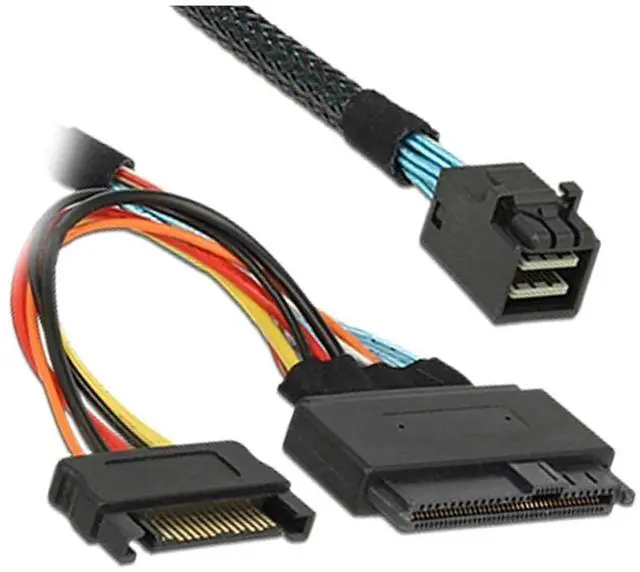 Alt view image 2 of 3 - Built-in 12G S-AS HD to U.2 / SFF-8643 to SFF-8639 Cable 0.5M with 15-Pin SATA Power Supply, Suitable for U.2 SSD