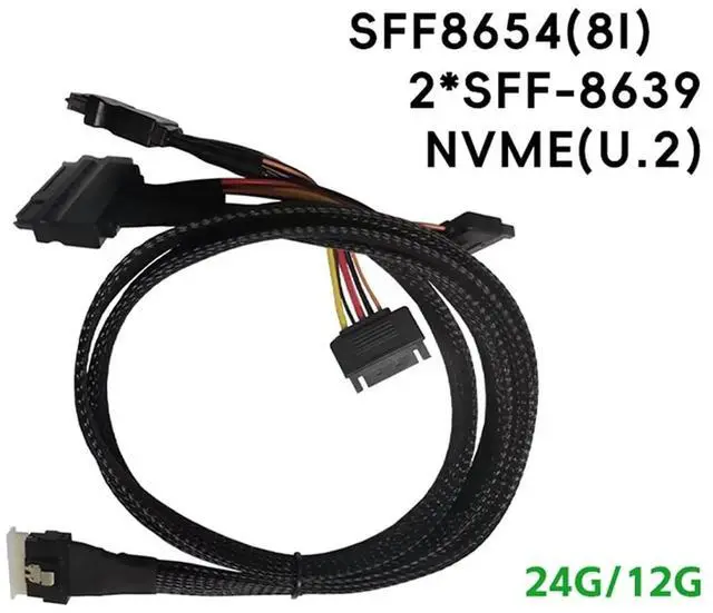 Alt view image 2 of 5 - Hard Drive Cable SFF8654(8I) Slim S-AS to 2SFF8639 NVMe U.2 Hard Drive Cable Multi-Functional Hard