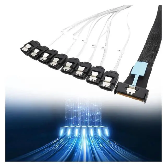 Alt view image 3 of 5 - 0.5M PCI-E Slimline S-AS SFF-8654 8I to 8X SATA Cable PCI-E5.0 Server Hard Drive Conversion Cable SFF-8654 74P to 8*SATA 7P Cord