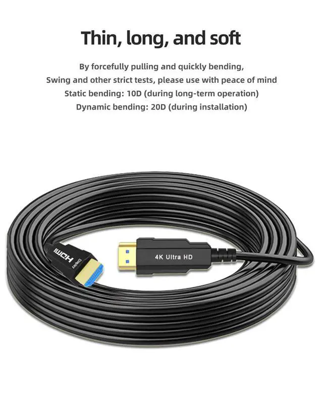 Alt view image 3 of 7 - Optical Fiber HDMI 2.0 Cable 3M/9.84FT, 4K@60Hz Ultra HD, HDR10, Dolby Vision, 48Gbps High-Speed - Engineering-Grade for Gaming, PC, TV, Projector