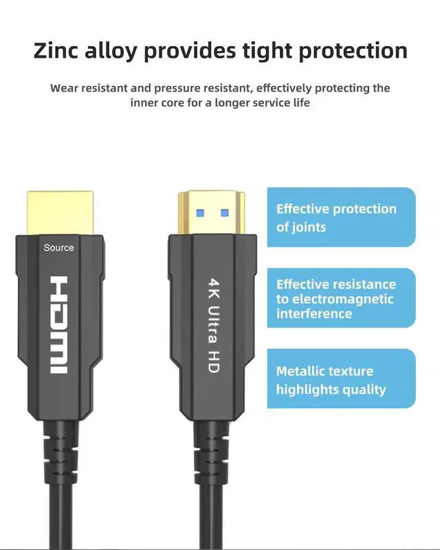 Alt view image 2 of 7 - Optical Fiber HDMI 2.0 Cable 3M/9.84FT, 4K@60Hz Ultra HD, HDR10, Dolby Vision, 48Gbps High-Speed - Engineering-Grade for Gaming, PC, TV, Projector