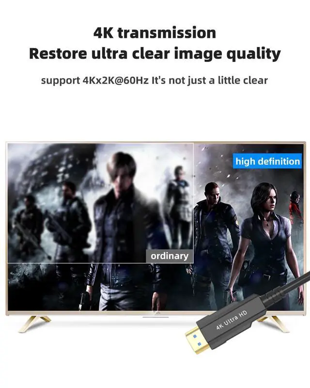 Alt view image 6 of 7 - Optical Fiber HDMI 2.0 Cable 3M/9.84FT, 4K@60Hz Ultra HD, HDR10, Dolby Vision, 48Gbps High-Speed - Engineering-Grade for Gaming, PC, TV, Projector