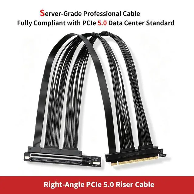 Alt view image 3 of 7 - PCIe 5.0 X16 Riser Cable Right Angle Left Angle Straight Flexible Bundle Cable for AI Server 50-60 CM Length Black and White (Black, Right Angle 50cm)