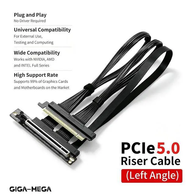 Alt view image 5 of 7 - PCIe 5.0 X16 Riser Cable Right Angle Left Angle Straight Flexible Bundle Cable for AI Server 50-60 CM Length Black and White (Black, Right Angle 50cm)