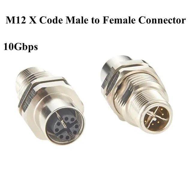Alt view image 2 of 6 - M12 X Code 8 Pin Male to Female Bulkhead Feedthrough Circular Connector IP67 Shielded 10Gbps Cat6A Ethernet Panel Mount Adapter