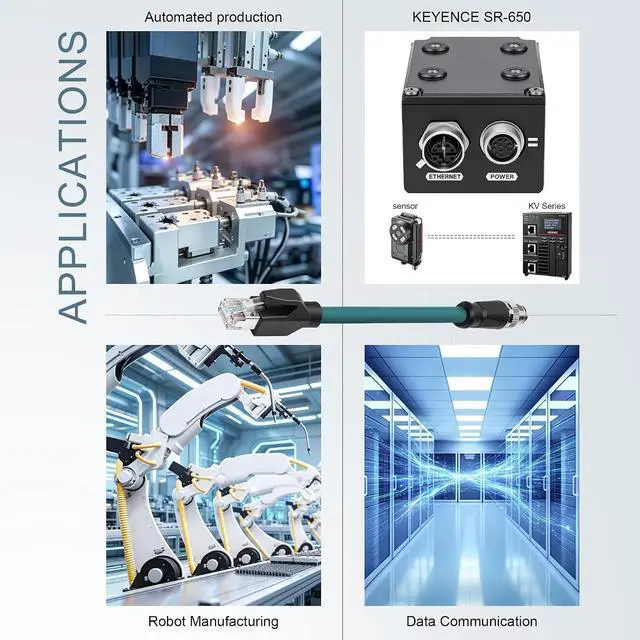 Alt view image 4 of 5 - M12 X-Coded 8 Pin to RJ45 10 Gbps Gigabit Ethernet Interface Cat 7e Shielded Cable for Cognex in-Sight Series Industrial Cameras(25M)