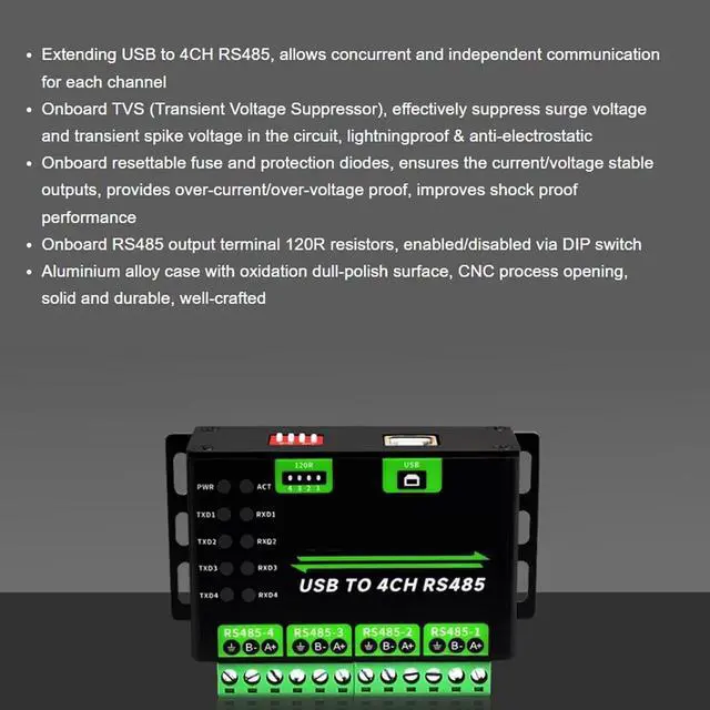 Alt view image 5 of 7 - USB to RS485 Adapter, USB to 4 Way RS485 Converter Multi Systems for Industrial Control Data Collections, Instrumentations