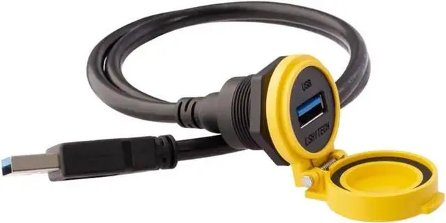 Alt view image 3 of 5 - Waterproof IP65 Industrial 22.5mm USB2.0 USB3.0 Female Socket Jacks Panel Mounting USB Data Connector Extension Cable Adapter(0.3m USB2.0,Plastic Nut,White Cap)