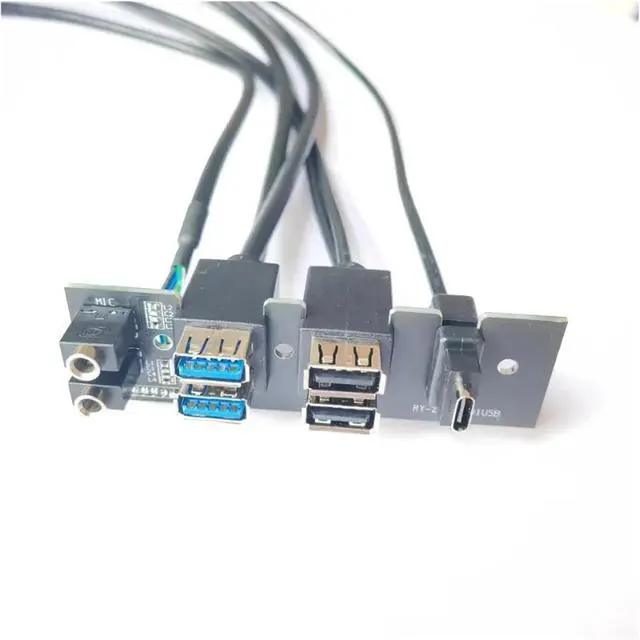 Main image of ZHANGLH Motherboard Extension Chassis Front Panel Cable 19Pin 9Pin to Type/C 2-Port USB 2.0 3.0 HD Audio 3.5mm Socket Cord 94mm x 27mm