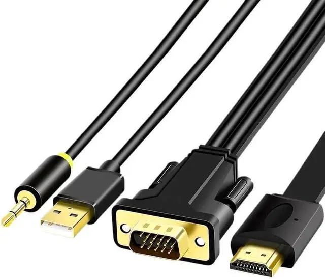 Alt view image 2 of 5 - VGA Male to HDMI Male Cable 3 in 1 USB 3.5mm Audio 1080P(10m,HDMI to VGA)