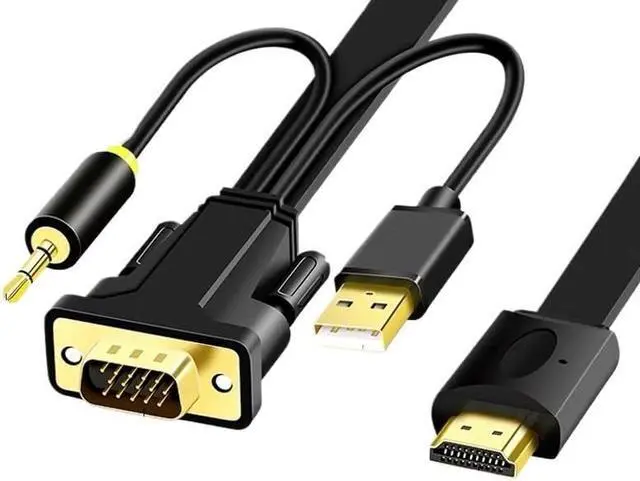 Alt view image 5 of 5 - VGA Male to HDMI Male Cable 3 in 1 USB 3.5mm Audio 1080P(10m,HDMI to VGA)