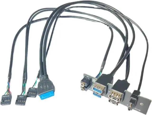 Alt view image 2 of 3 - ZHANGLH Motherboard Extension Chassis Front Panel Cable 19Pin 9Pin to Type/C 2-Port USB 2.0 3.0 HD Audio 3.5mm Socket Cord 94mm x 27mm