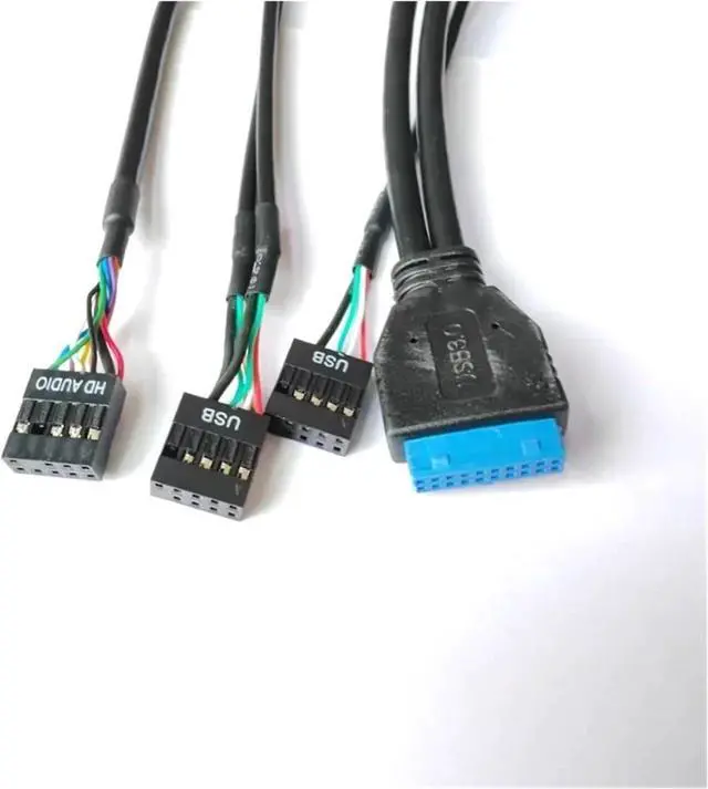 Alt view image 3 of 3 - ZHANGLH Motherboard Extension Chassis Front Panel Cable 19Pin 9Pin to Type/C 2-Port USB 2.0 3.0 HD Audio 3.5mm Socket Cord 94mm x 27mm