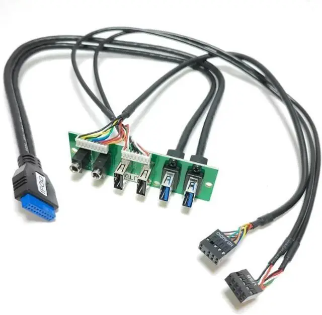 Main image of ZHANGLH Motherboard Extension Front Panel Data Cable 19P 9Pin to 2-Port USB 2.0 3.0 3.5mm HD Audio Socket I/O Interface Cord 88mm x 27mm