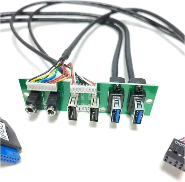 Alt view image 2 of 4 - ZHANGLH Motherboard Extension Front Panel Data Cable 19P 9Pin to 2-Port USB 2.0 3.0 3.5mm HD Audio Socket I/O Interface Cord 88mm x 27mm