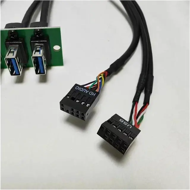 Alt view image 3 of 4 - ZHANGLH Motherboard Extension Front Panel Data Cable 19P 9Pin to 2-Port USB 2.0 3.0 3.5mm HD Audio Socket I/O Interface Cord 88mm x 27mm