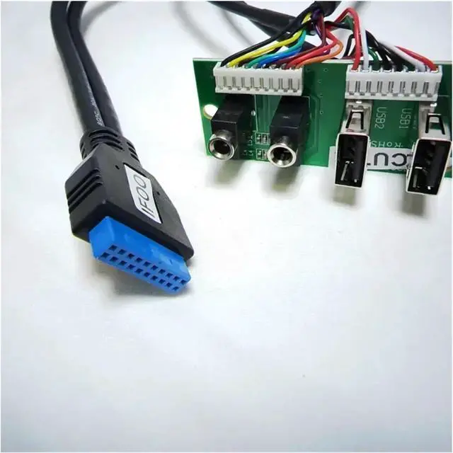 Alt view image 4 of 4 - ZHANGLH Motherboard Extension Front Panel Data Cable 19P 9Pin to 2-Port USB 2.0 3.0 3.5mm HD Audio Socket I/O Interface Cord 88mm x 27mm