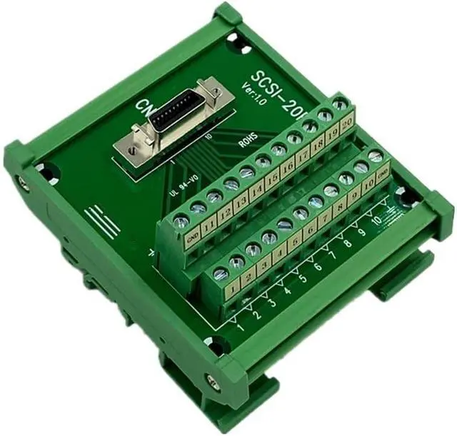 Alt view image 2 of 7 - SCSI-20P SCSI CN20 MDR Female Breakout Board 20 Pin Terminal Module Adapter DIN Rail Mounting HPCN20P(20PTB and 1.5m Cable)