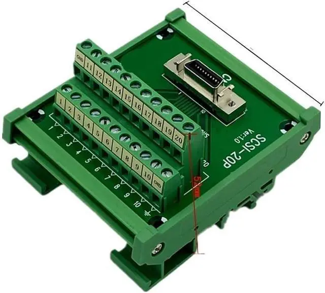 Alt view image 3 of 7 - SCSI-20P SCSI CN20 MDR Female Breakout Board 20 Pin Terminal Module Adapter DIN Rail Mounting HPCN20P(20PTB and 1.5m Cable)