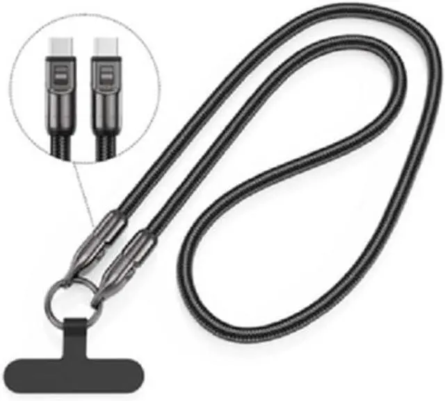 Main image of LAZOS L-SSCC120BK 2-in-1 Smartphone Strap CtoC Charging Cable PD 47.2 inches (120 cm) Black