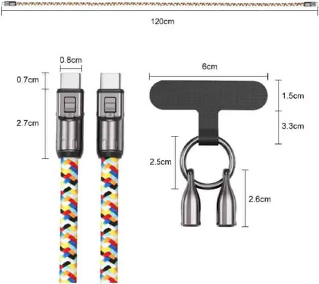 Alt view image 2 of 5 - LAZOS L-SSCC120BK 2-in-1 Smartphone Strap CtoC Charging Cable PD 47.2 inches (120 cm) Black