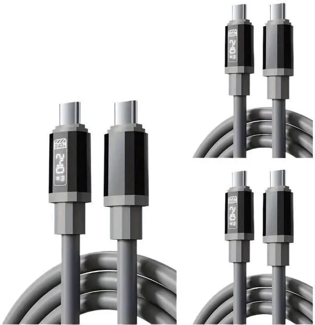 Main image of All Type C to USB A C High Power Cord 240W with Power Screen(Grey 3PCS 1.5M)