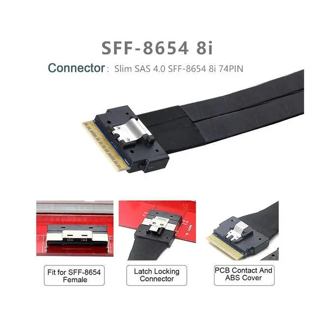 Alt view image 2 of 5 - PCI-E Ultraport Slimline S-a-s Slim 4.0 SFF-8654 8i 74pin to SFF-8087 M1ni S-a-s Cable PCI-Express