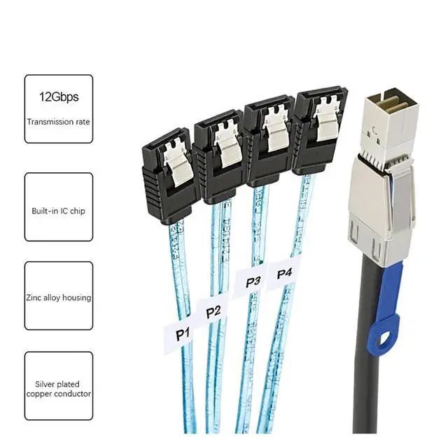 Alt view image 2 of 6 - S-AS HD SFF-8644 to 4 X SATA 7Pin Hard Disk Cable 12Gbps Server External Hard Disk High-Speed Cable 3.33TF/1M